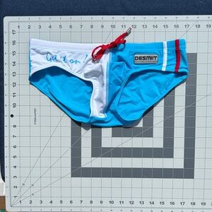 Blue and White Men's Swim Trunks